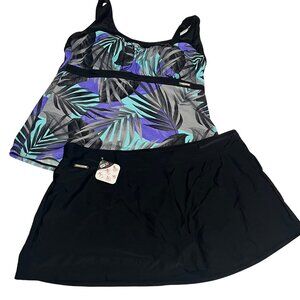 ZeroXposur Women's Two-Piece Swimsuit - Black and Purple Leaf Print